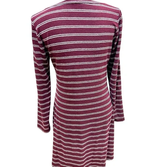 Kaileigh Burgundy & White Striped Long Sleeve casual comfy soft Dress size small - Picture 8 of 9